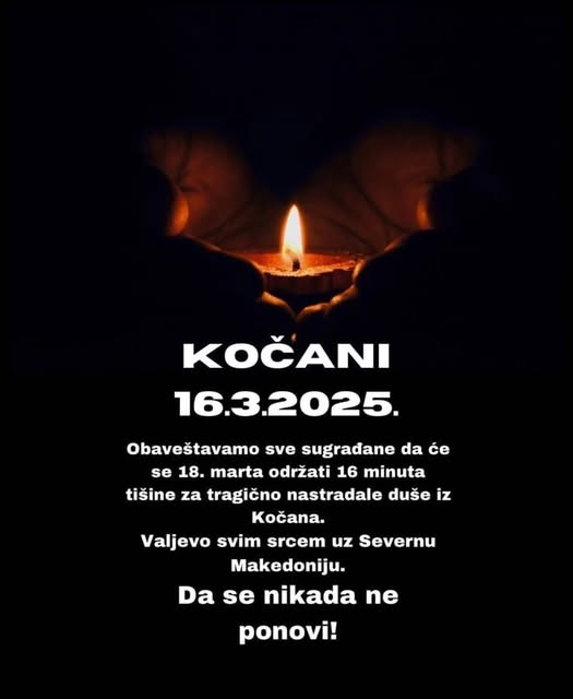 „16 minuta tišine“ za nastradale u Novom Sadu i Kočanima
